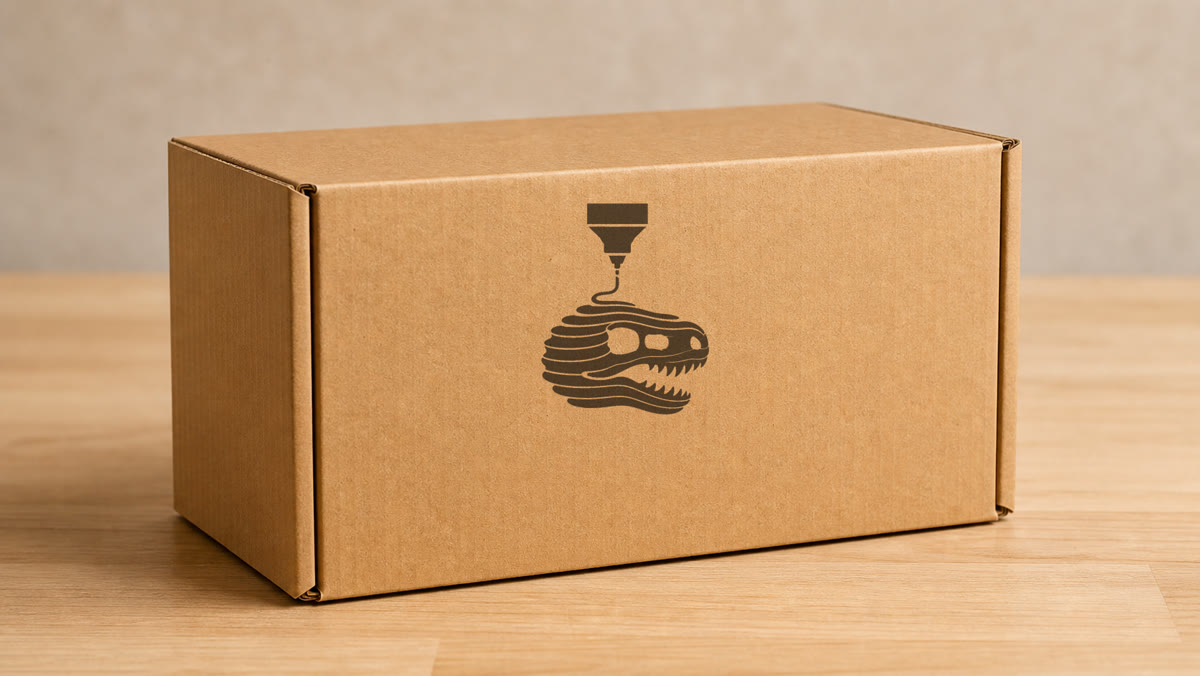 Caja de cartón con logo de Elisia Art grabado en negro